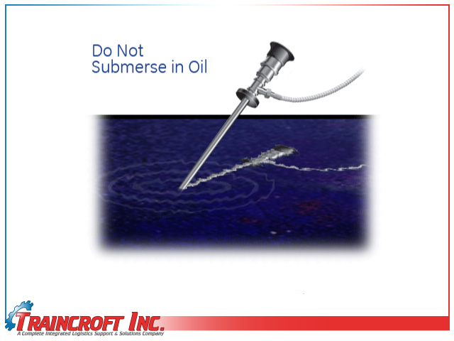 Borescope probe in oil illustration